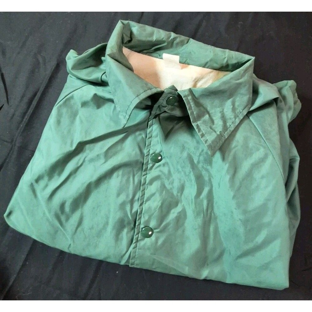 Vtg Unbranded Nylon Coach's Jacket Mens Size Medium Green Button Up Fleece Lined